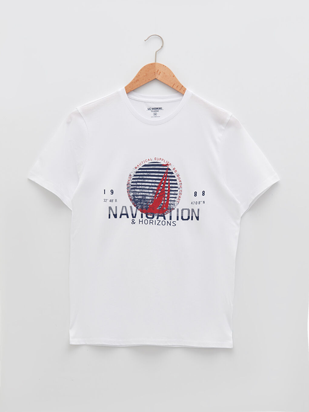 Beyaz Bisiklet Yaka Kısa Kollu Baskılı Penye Erkek Tişört-5