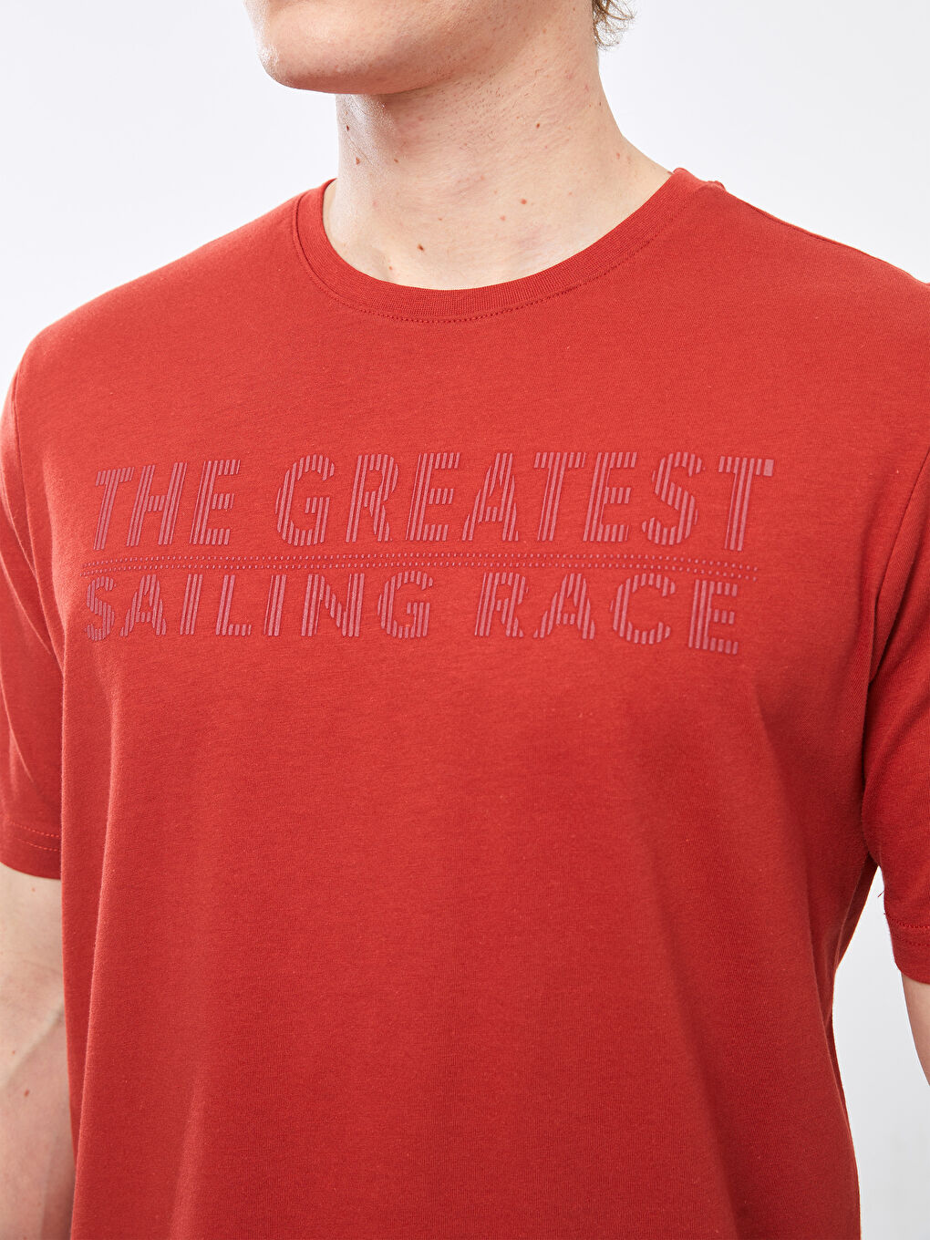 Turuncu Bisiklet Yaka Kısa Kollu Baskılı Penye Erkek Tişört-3