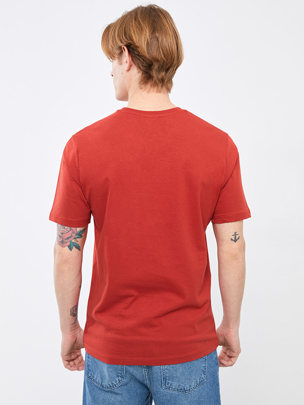 Turuncu Bisiklet Yaka Kısa Kollu Baskılı Penye Erkek Tişört-4