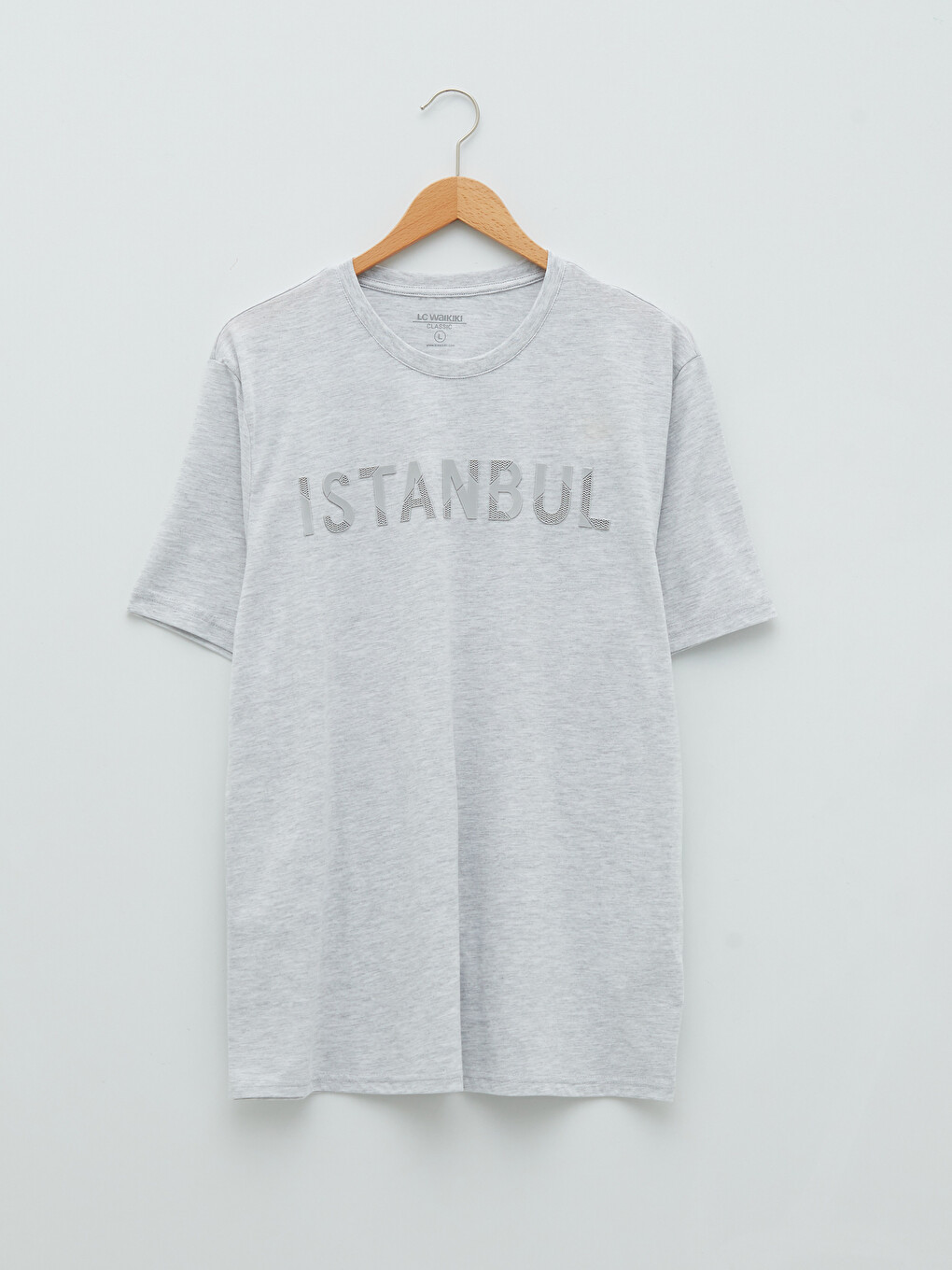 Bej Bisiklet Yaka Uzun Kollu İstanbul Baskılı Erkek Tişört-5