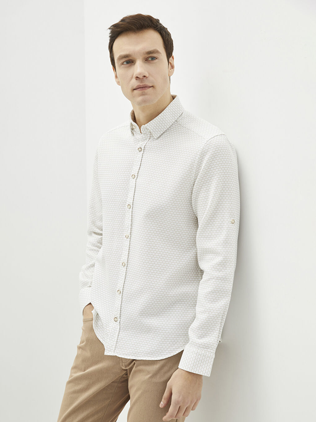 Slim Fit Long Sleeve Patterned Men's Shirt