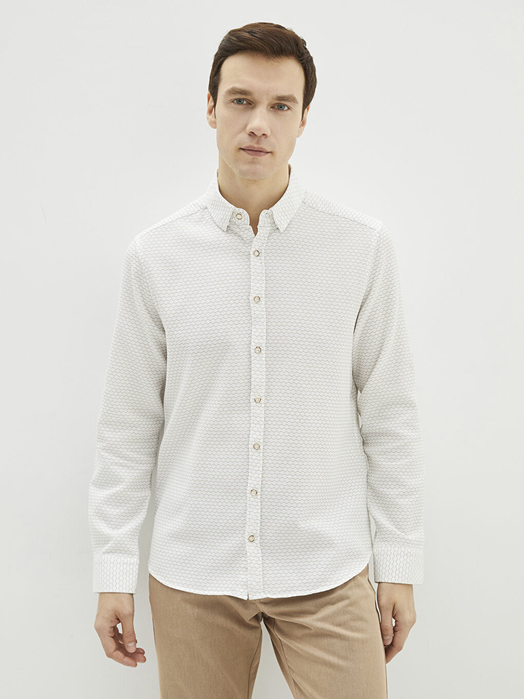 Slim Fit Long Sleeve Patterned Men's Shirt-1