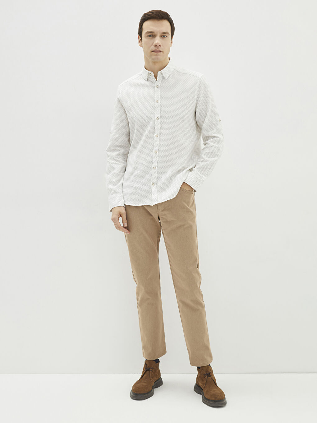 Slim Fit Long Sleeve Patterned Men's Shirt-2