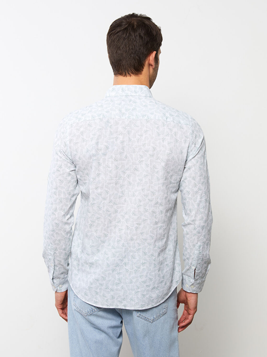 Yeşil Slim Fit Uzun Kollu Desenli Poplin Erkek Gömlek-4