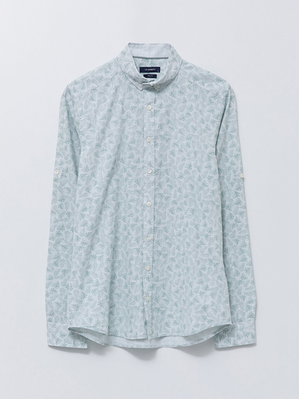 Yeşil Slim Fit Uzun Kollu Desenli Poplin Erkek Gömlek-5