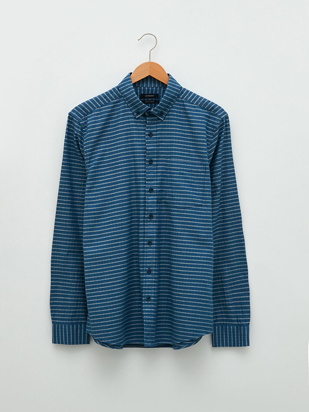 Lacivert Regular Fit Uzun Kollu Çizgili Erkek Gömlek-5