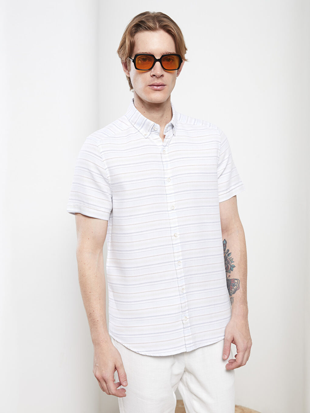 Mavi Slim Fit Uzun Kollu Çizgili Erkek Gömlek-2