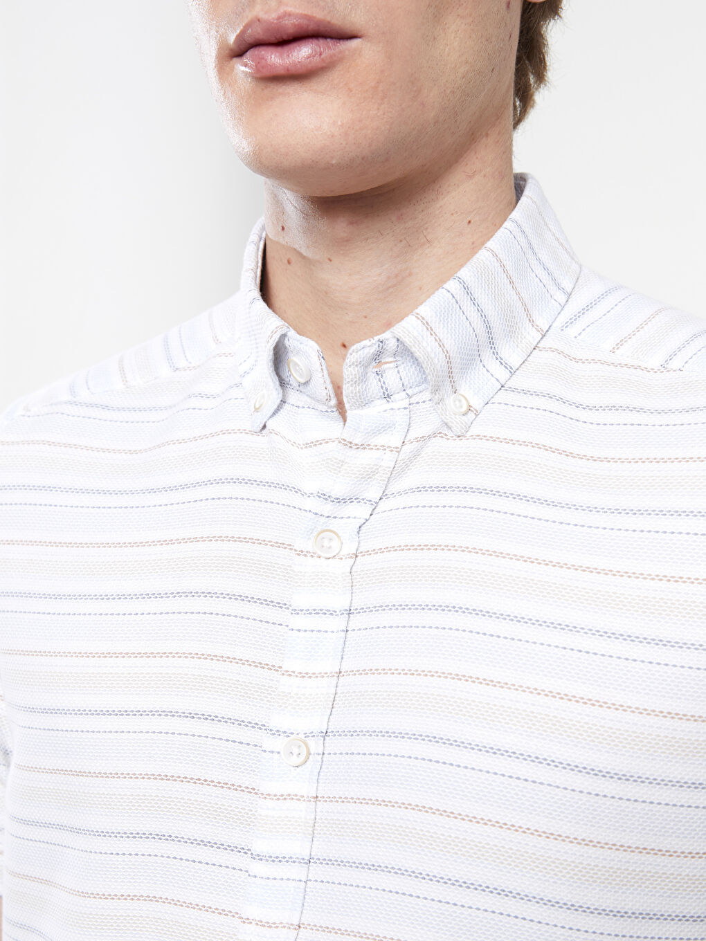 Mavi Slim Fit Uzun Kollu Çizgili Erkek Gömlek-3