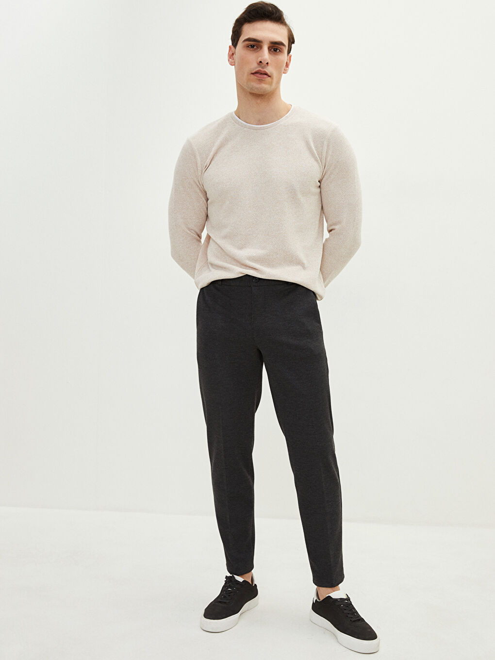 Antrasit Slim Fit Örme Erkek Pantolon-1