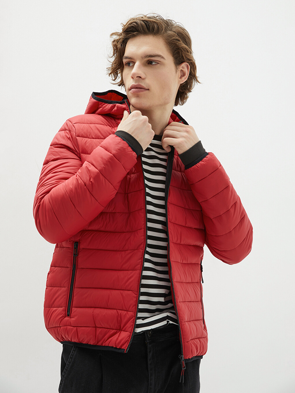 Slim Fit Hooded Upright Collar Men's Down Coat