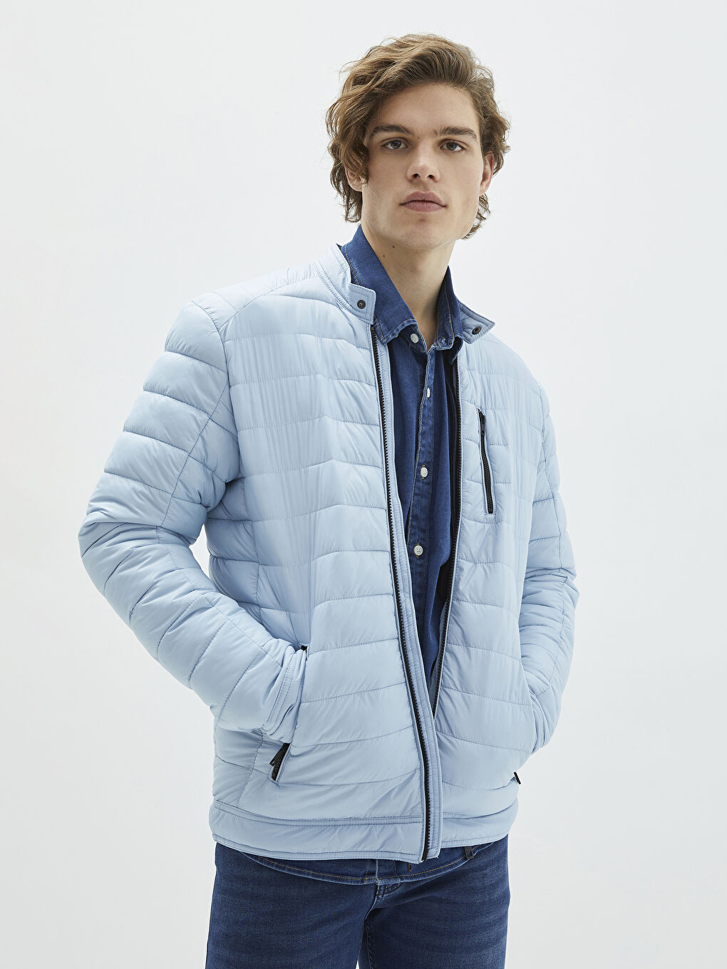 გამხდარი ფორმის ძაბრისებრი საყელო მამაკაცის დუტის ქურთუკი