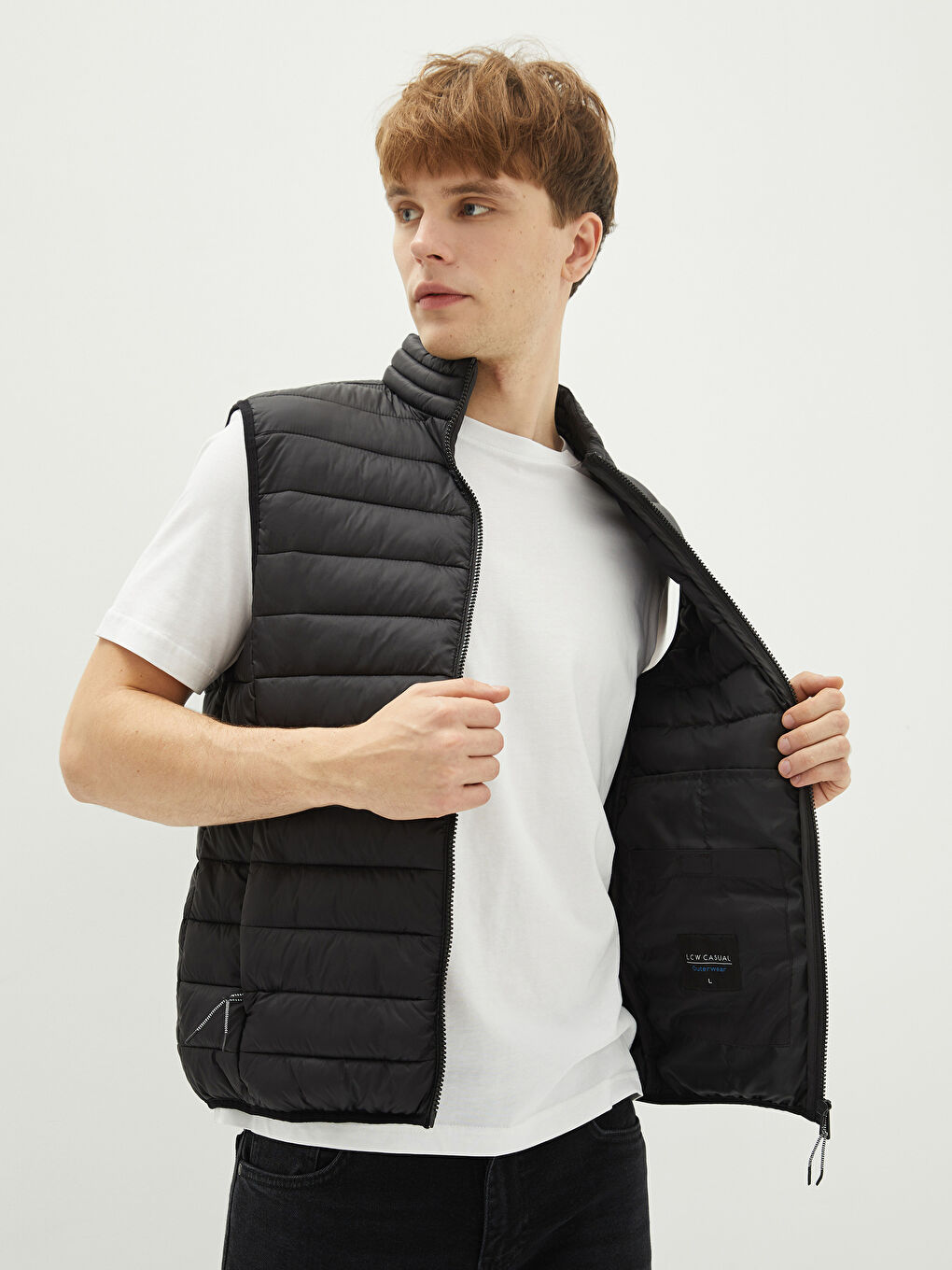 Vestă Slim Fit cu Guler Tip Pâlnie pentru Bărbați-1