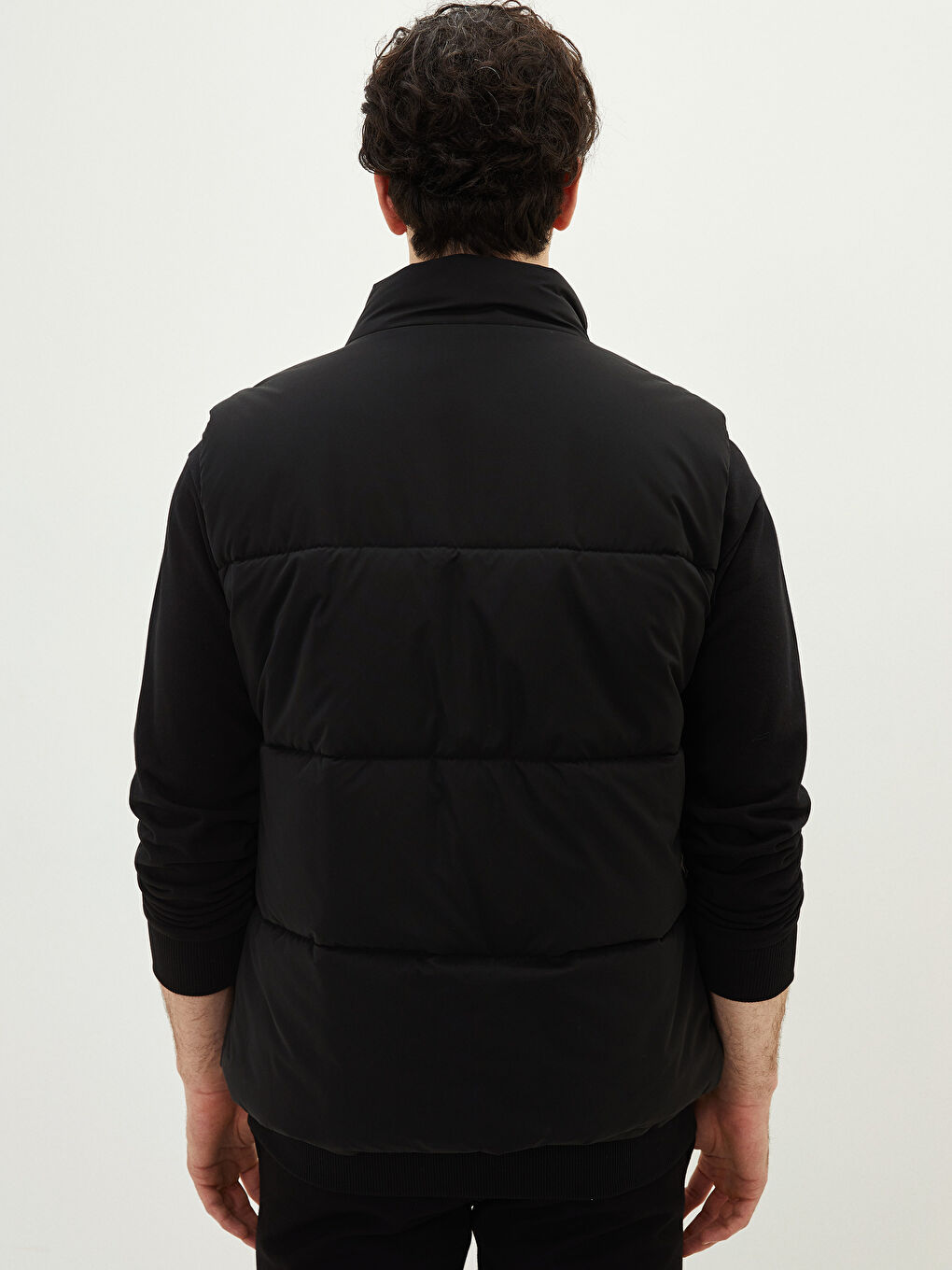 Siyah Standart Kalıp Dik Yaka Erkek Yelek-4