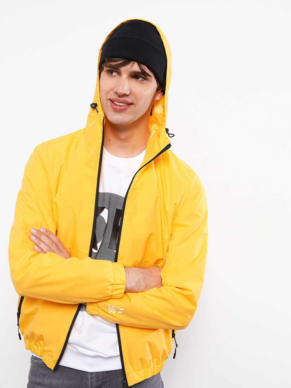 Turuncu Standart Kalıp Kapüşonlu İnce Erkek Yağmurluk-4