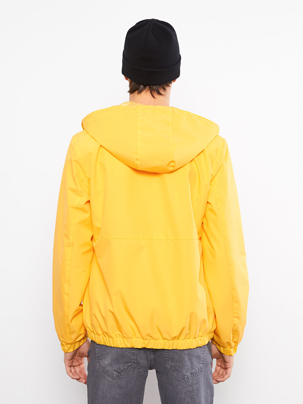 Turuncu Standart Kalıp Kapüşonlu İnce Erkek Yağmurluk-7