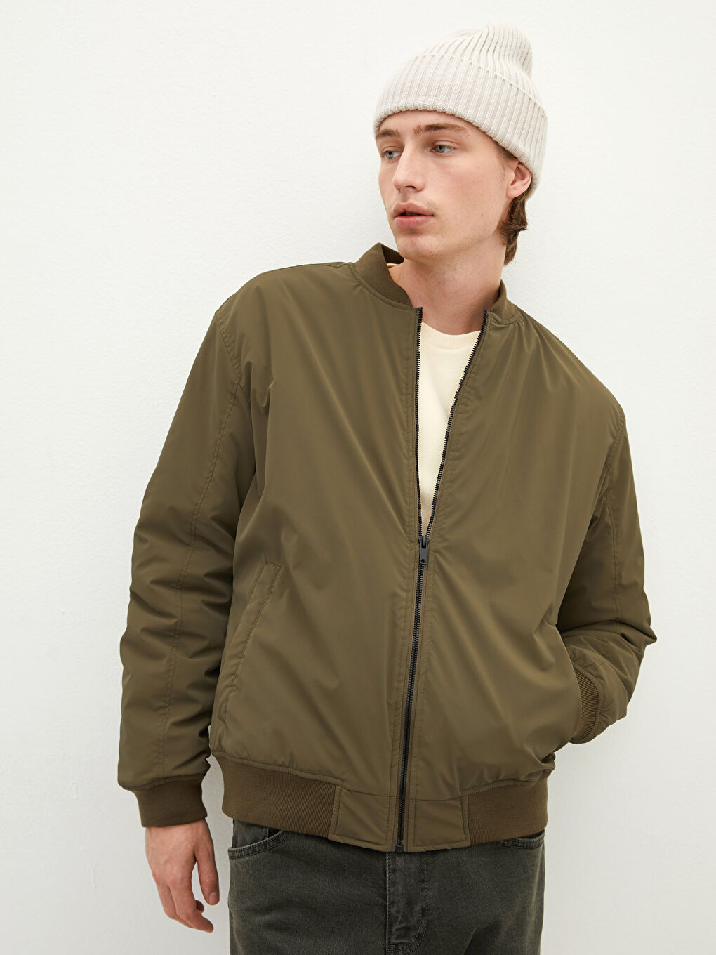 Palton Bomber Slim Fit Confortabil cu Guler Colegiu pentru Bărbați