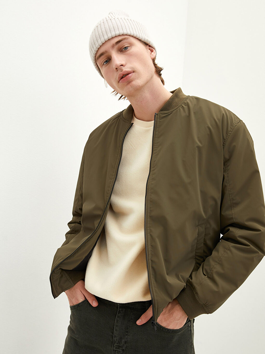 Palton Bomber Slim Fit Confortabil cu Guler Colegiu pentru Bărbați-1