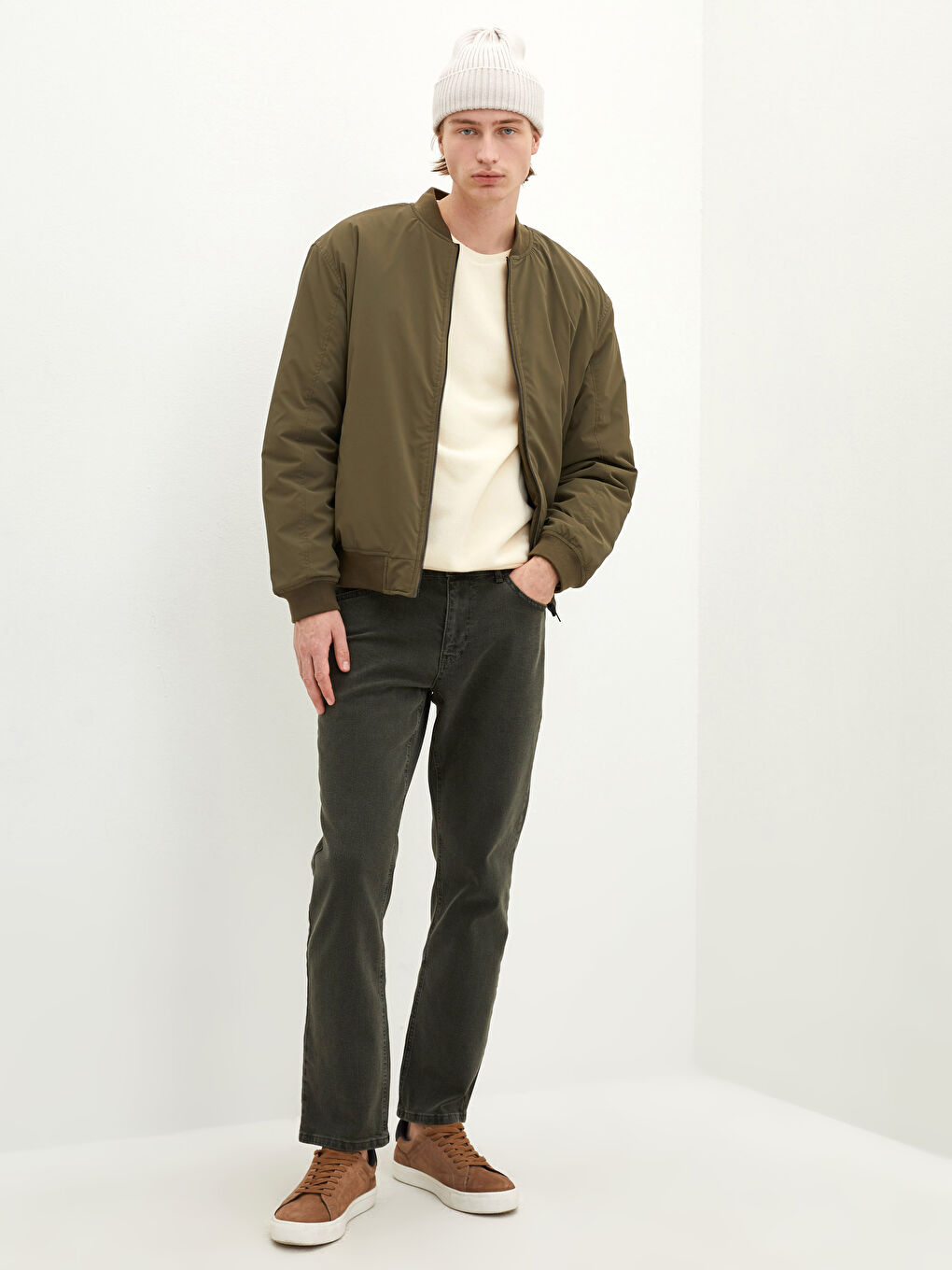 Palton Bomber Slim Fit Confortabil cu Guler Colegiu pentru Bărbați-2