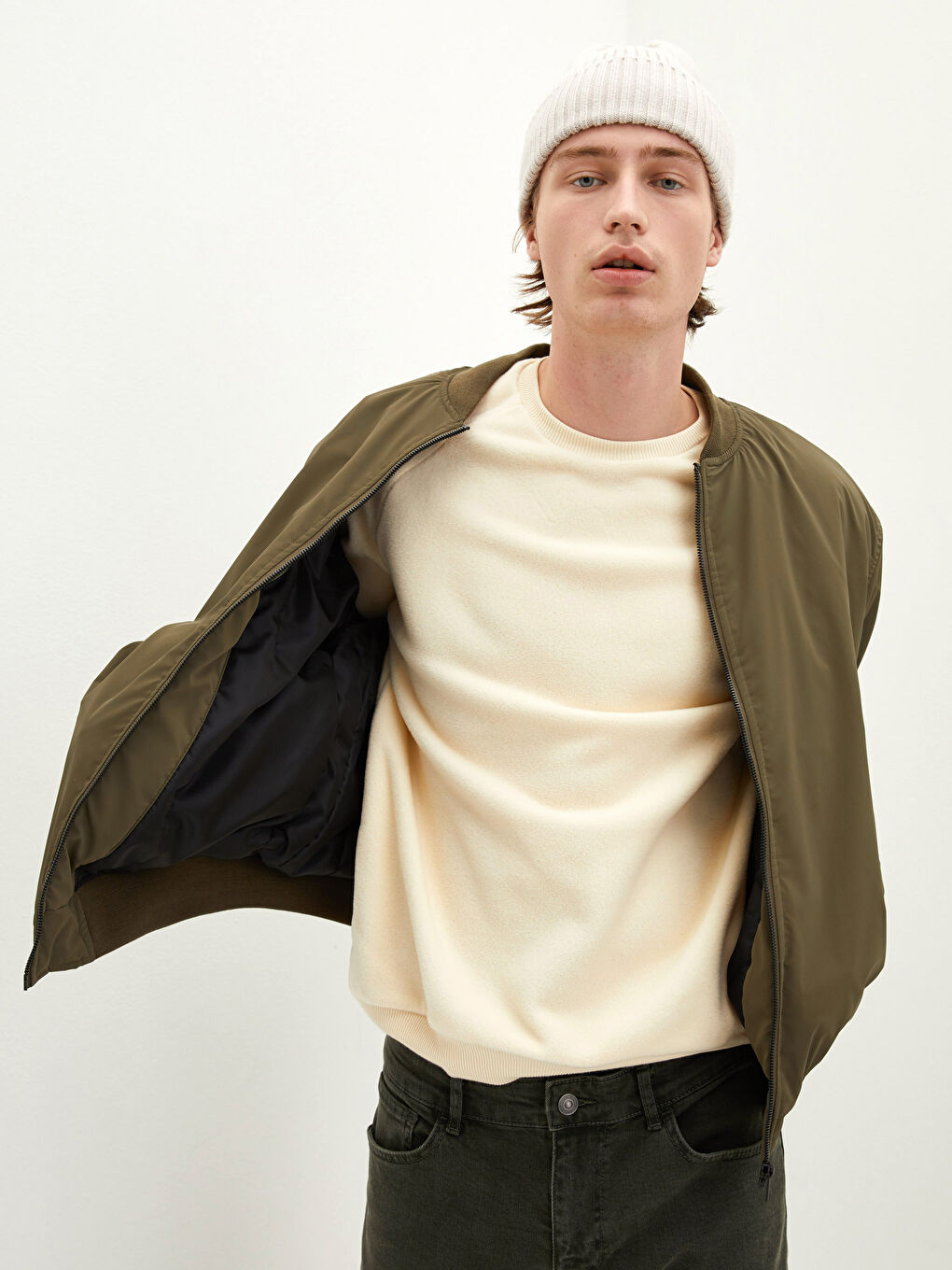 Palton Bomber Slim Fit Confortabil cu Guler Colegiu pentru Bărbați-3