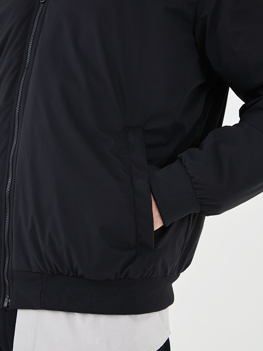 Siyah Rahat Kalıp Kolej Yaka Bomber Erkek Mont-2