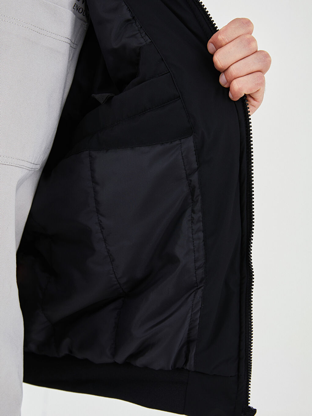 Siyah Rahat Kalıp Kolej Yaka Bomber Erkek Mont-3