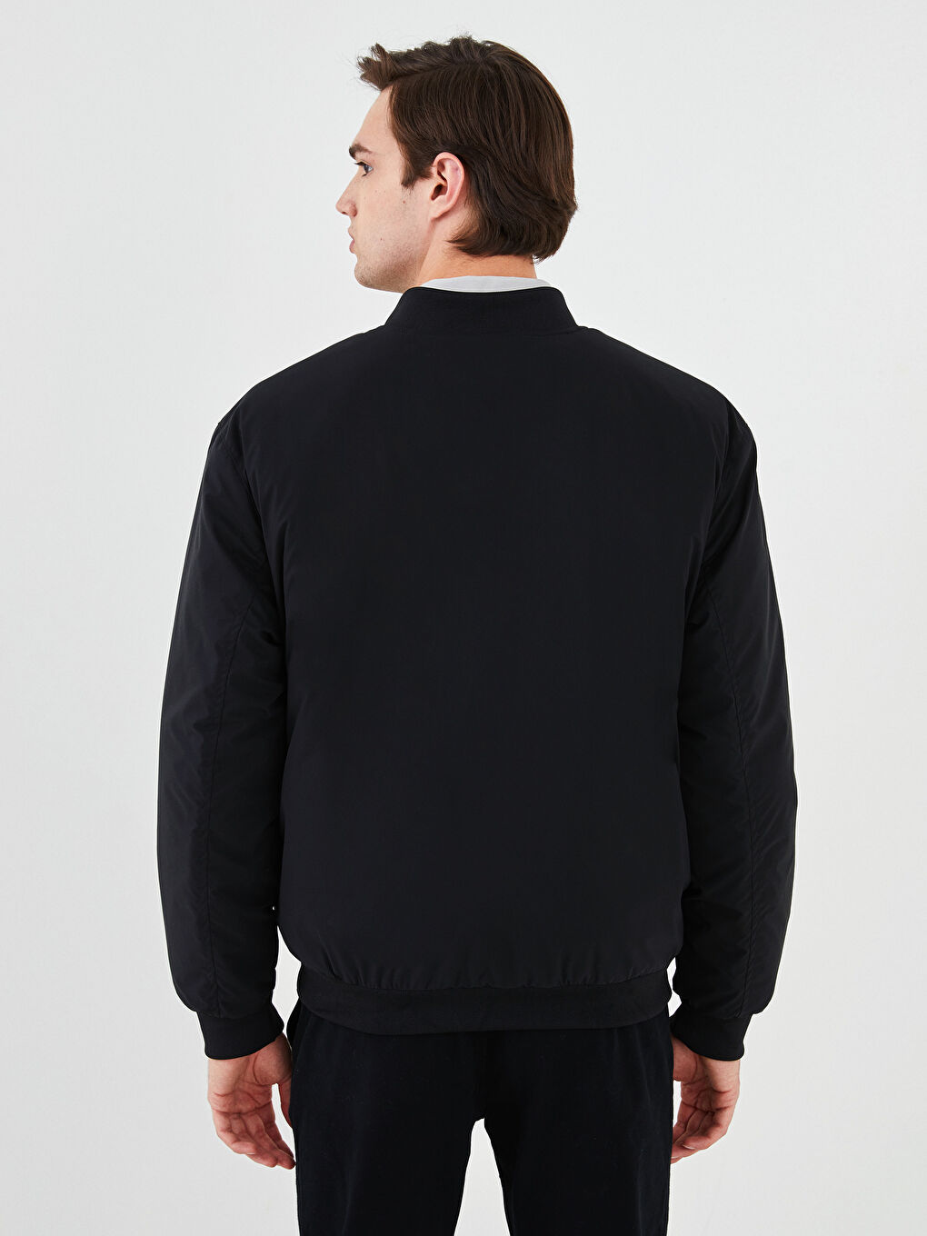 Siyah Rahat Kalıp Kolej Yaka Bomber Erkek Mont-4