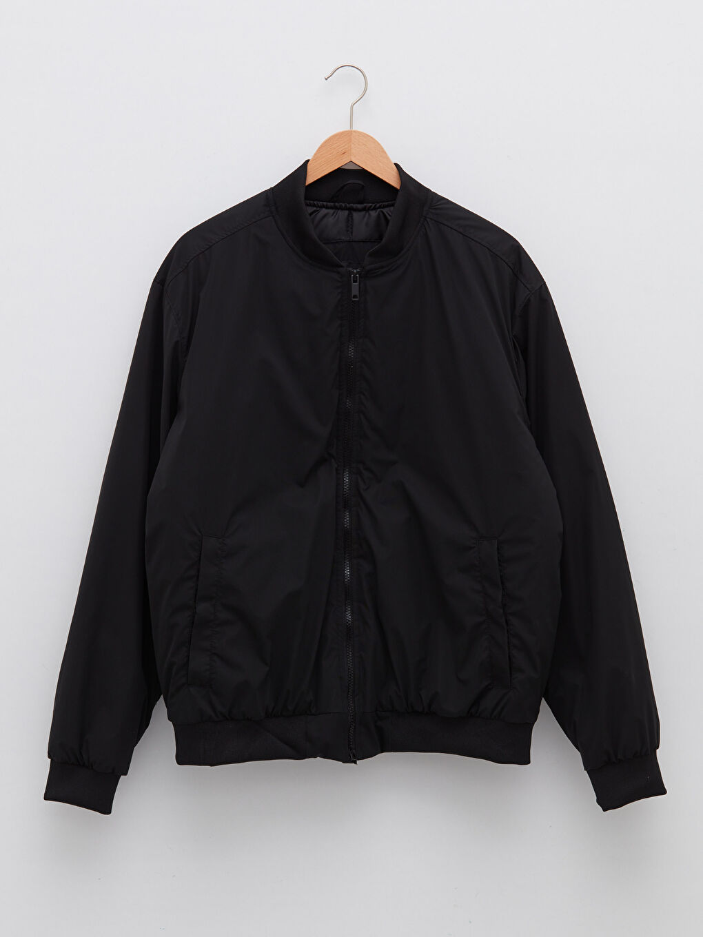 Siyah Rahat Kalıp Kolej Yaka Bomber Erkek Mont-5