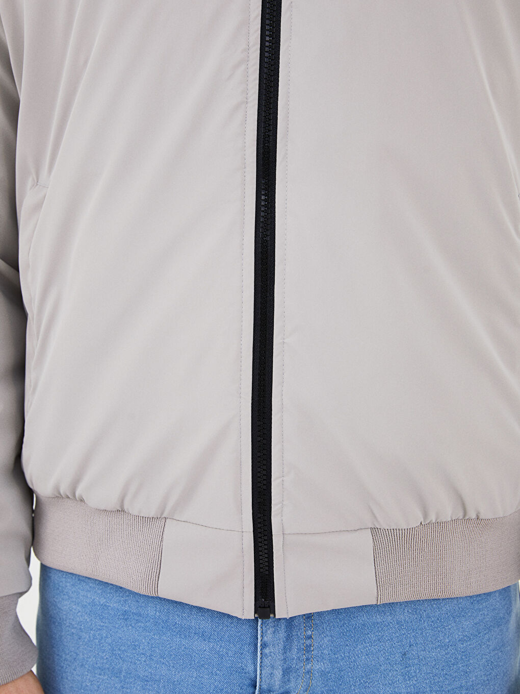 Gri Rahat Kalıp Kolej Yaka Bomber Erkek Mont-2