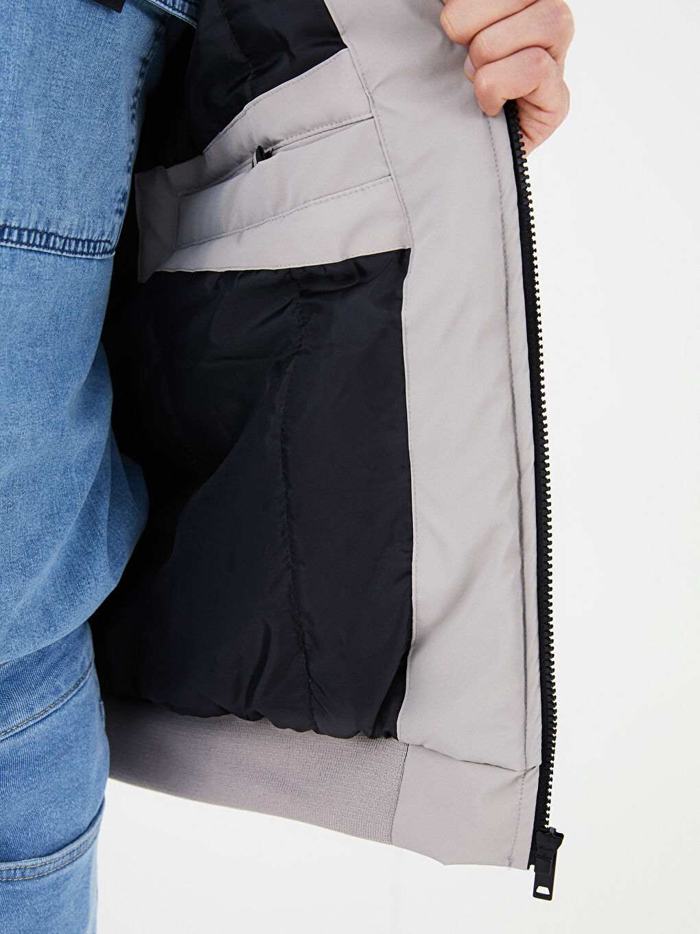 Gri Rahat Kalıp Kolej Yaka Bomber Erkek Mont-3