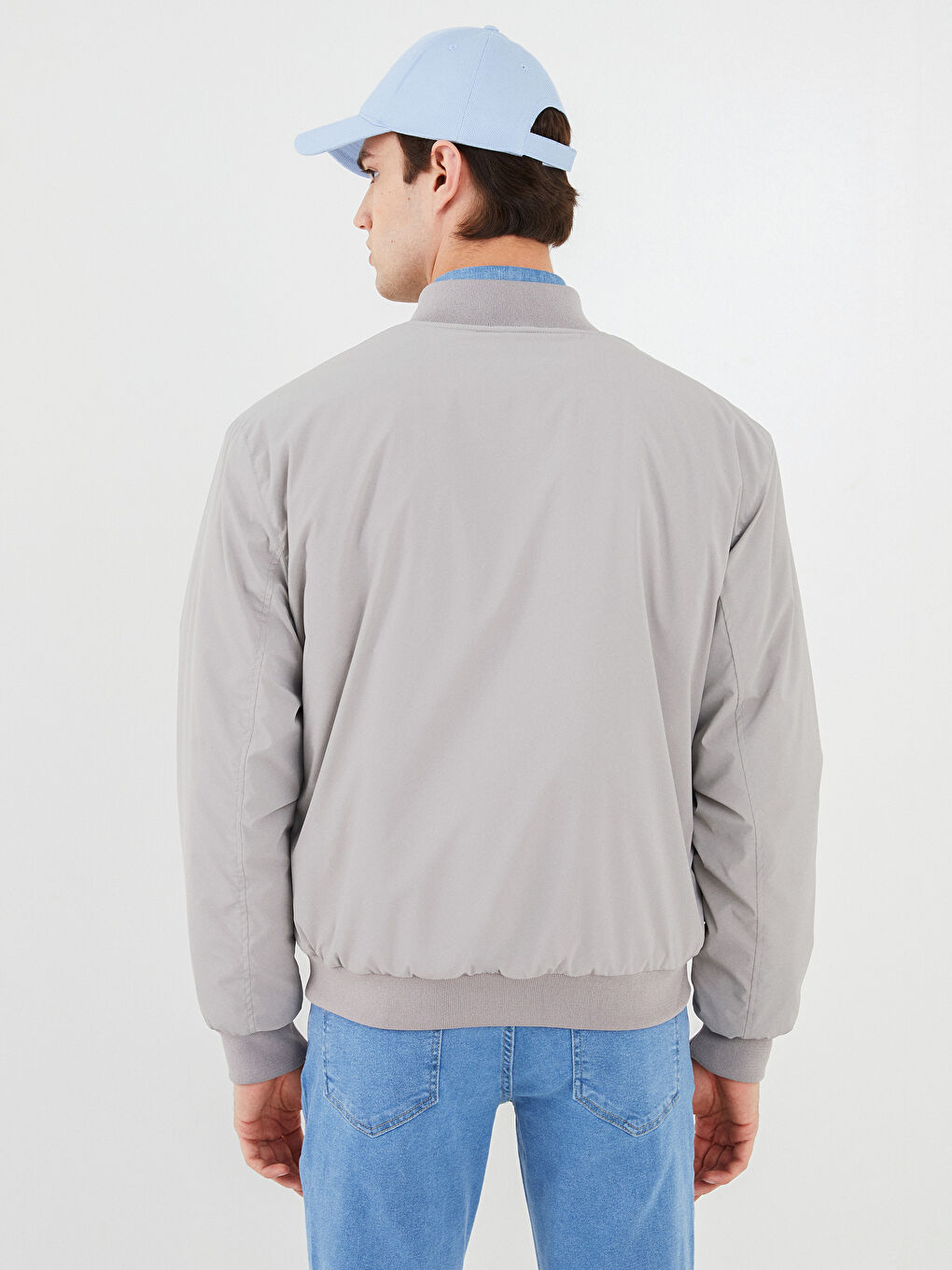 Gri Rahat Kalıp Kolej Yaka Bomber Erkek Mont-4