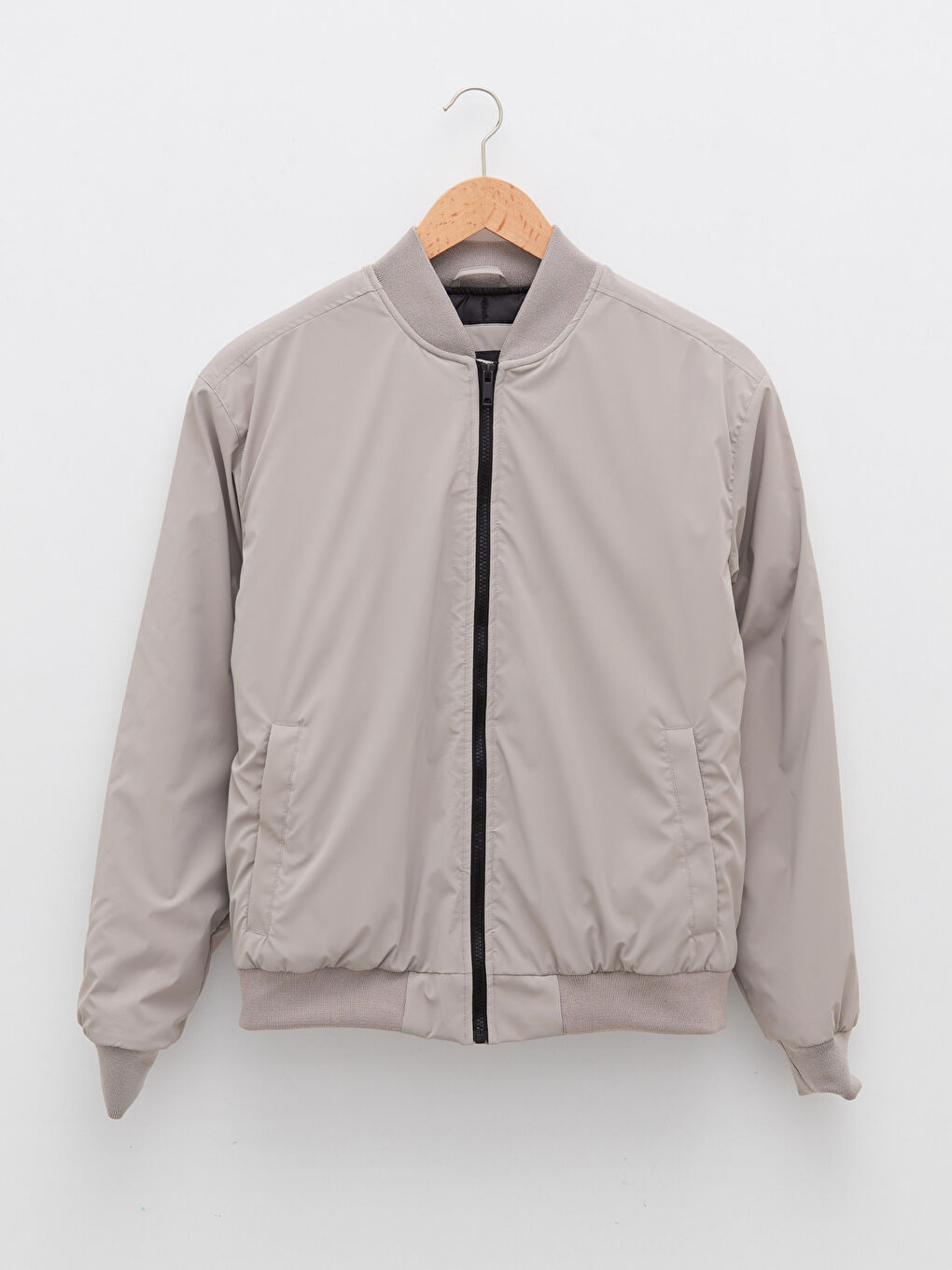 Gri Rahat Kalıp Kolej Yaka Bomber Erkek Mont-5