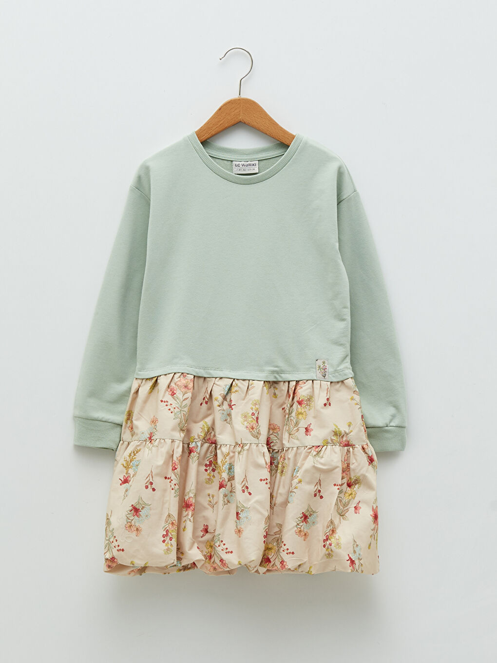 Crew Neck Printed Long Sleeve Girls' Dress