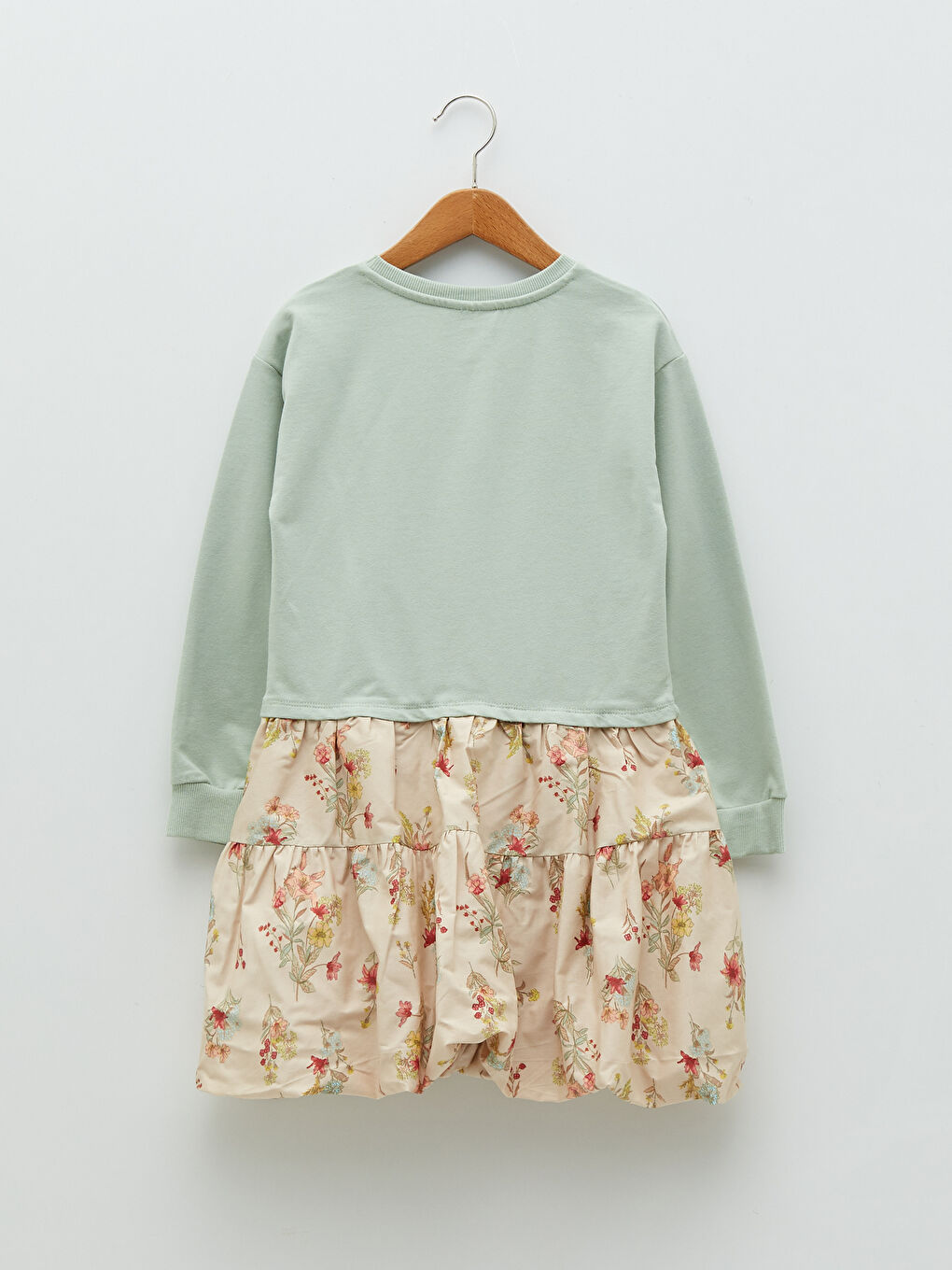 Crew Neck Printed Long Sleeve Girls' Dress-1