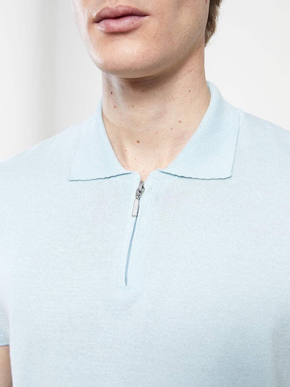 Mavi Polo Yaka Kısa Kollu Erkek Triko Kazak-3