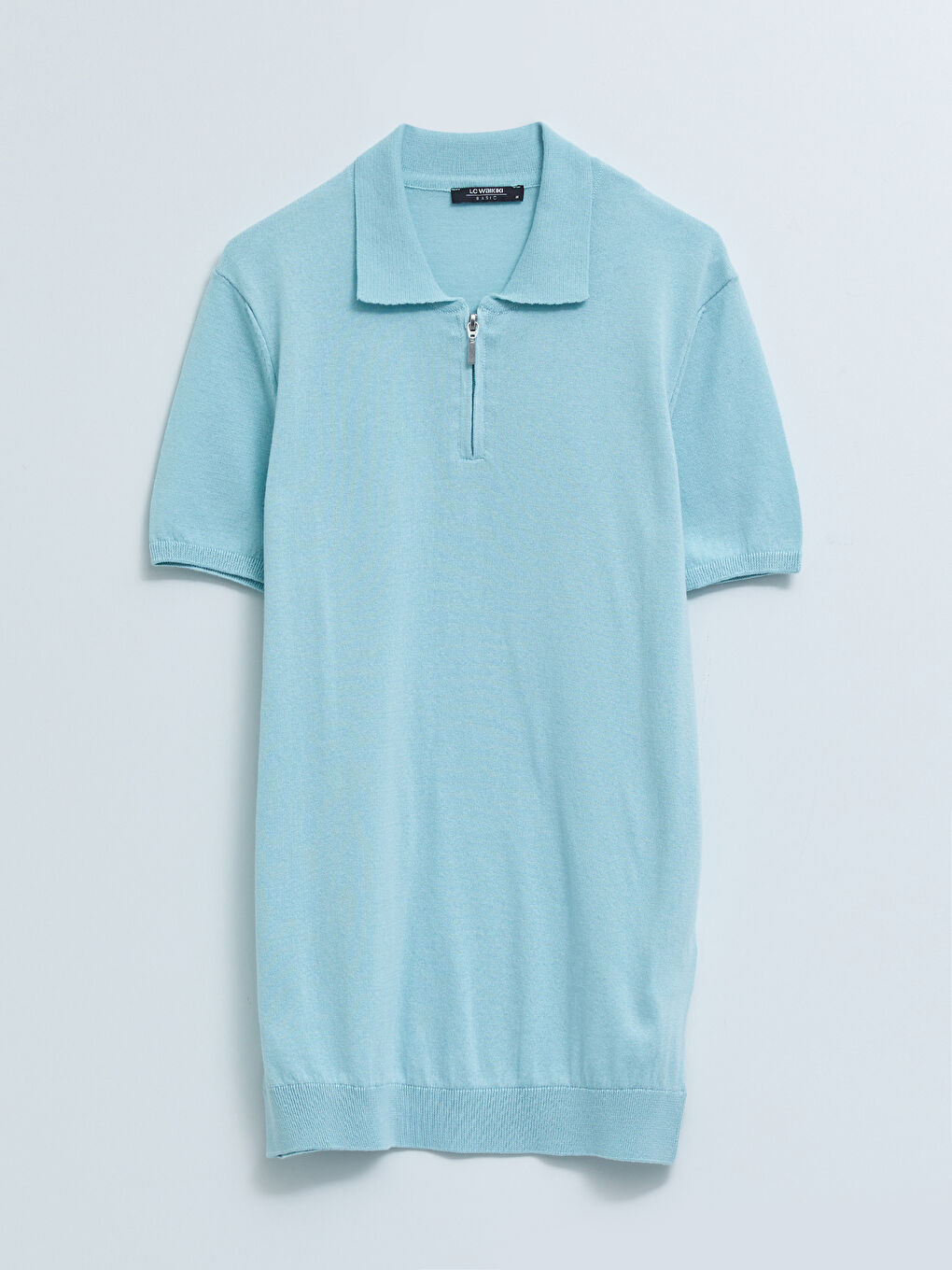 Mavi Polo Yaka Kısa Kollu Erkek Triko Kazak-5