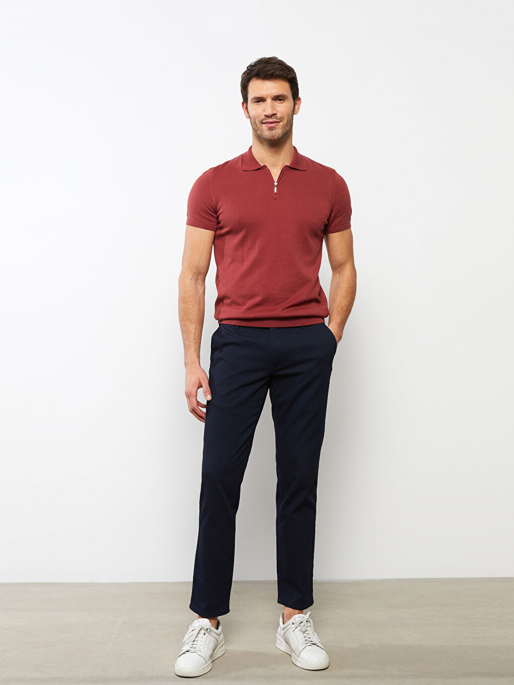 Bordo Polo Yaka Kısa Kollu Erkek Triko Kazak-1