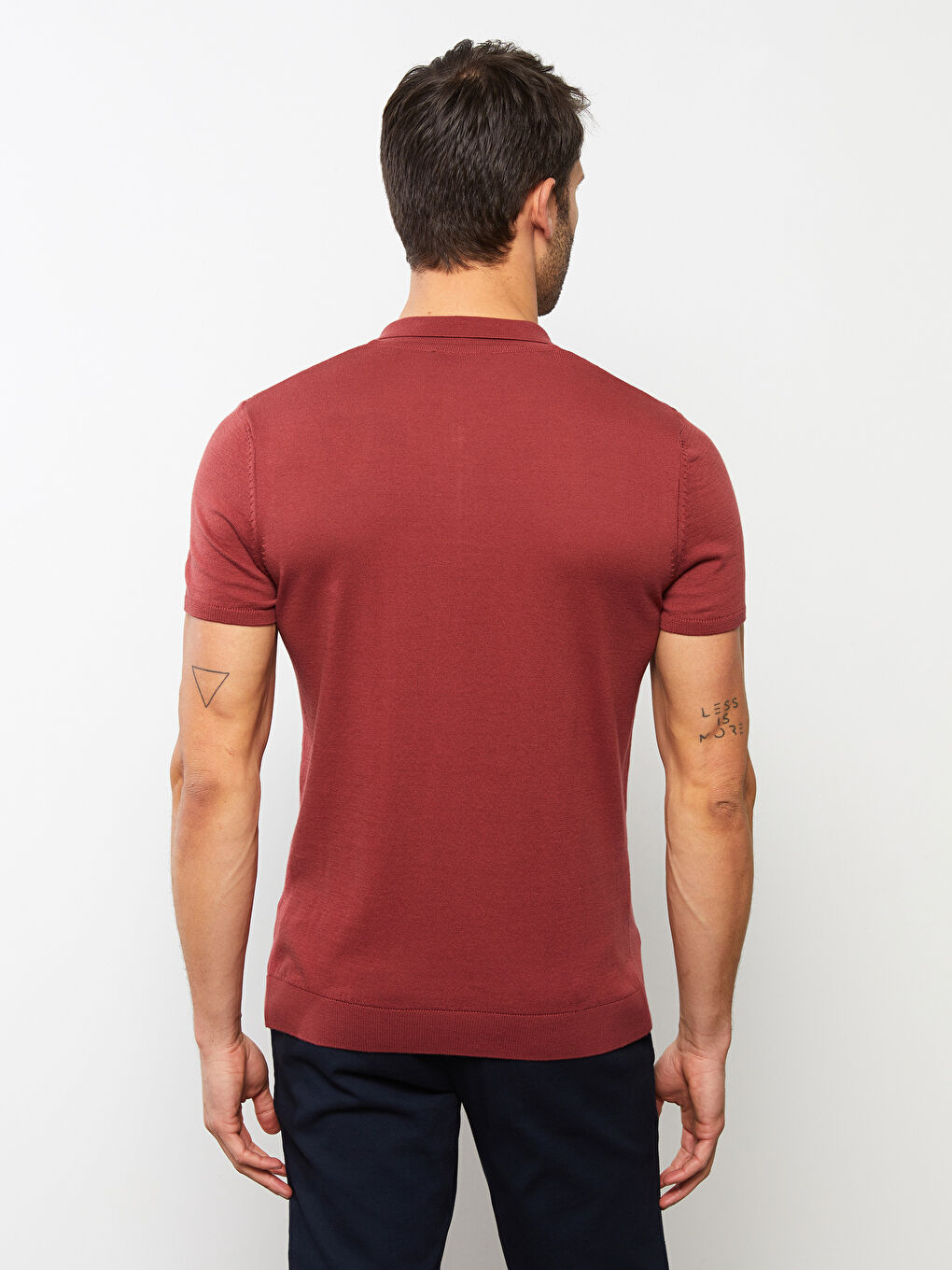 Bordo Polo Yaka Kısa Kollu Erkek Triko Kazak-4