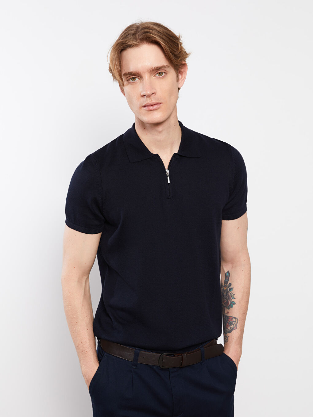 Lacivert Polo Yaka Erkek Triko Tişört