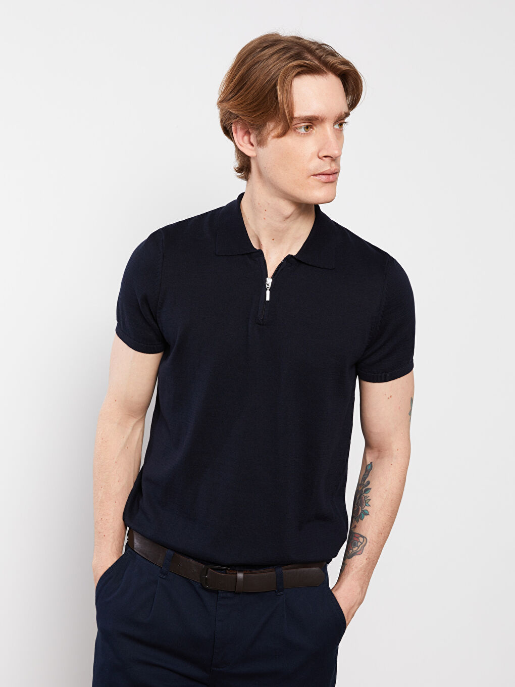 Lacivert Polo Yaka Erkek Triko Tişört-1