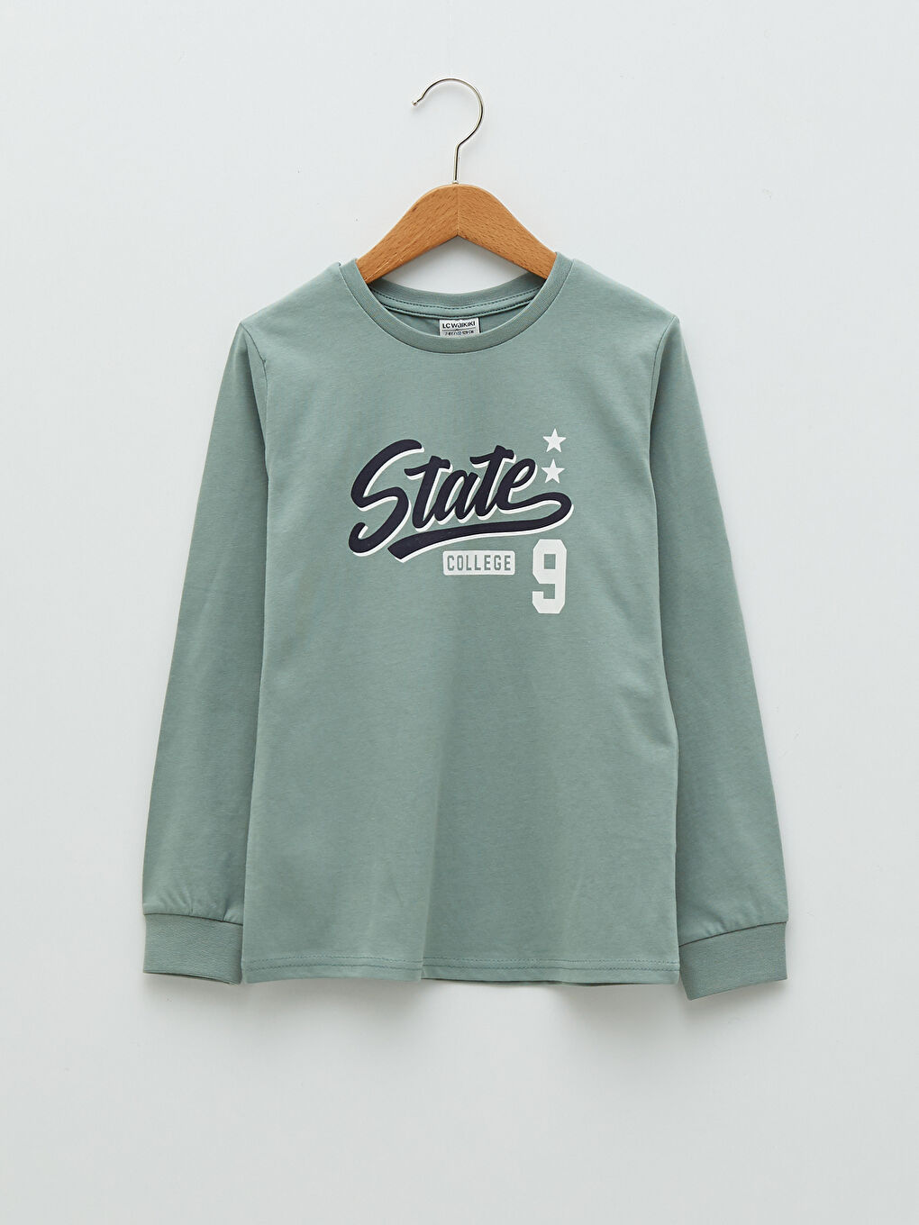 Yeşil Bisiklet Yaka Baskılı Uzun Kollu Erkek Çocuk Tişört