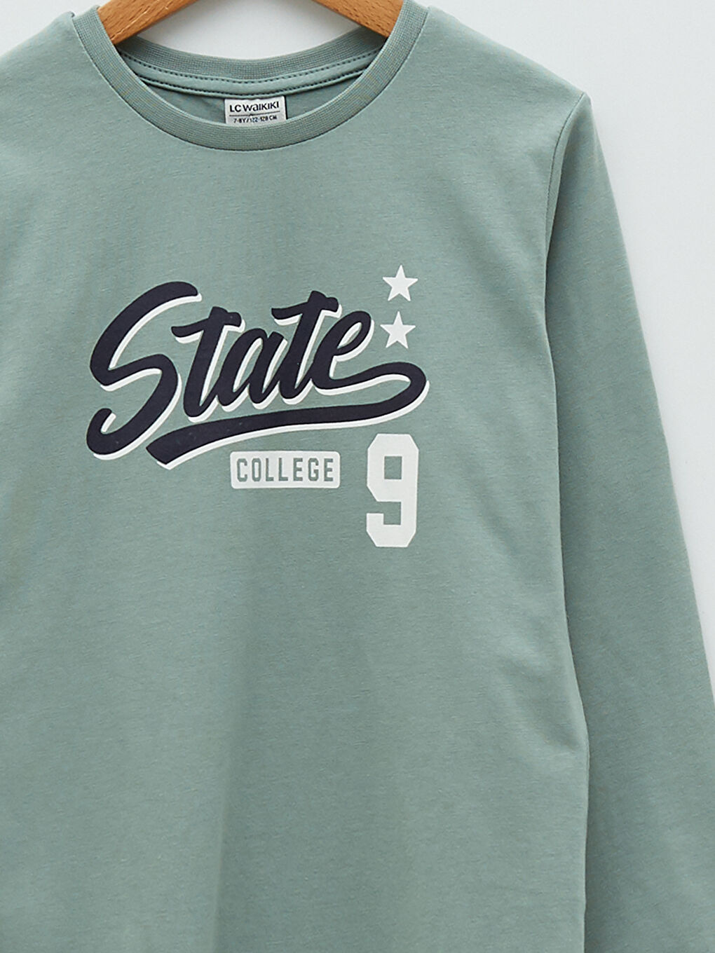 Yeşil Bisiklet Yaka Baskılı Uzun Kollu Erkek Çocuk Tişört-2