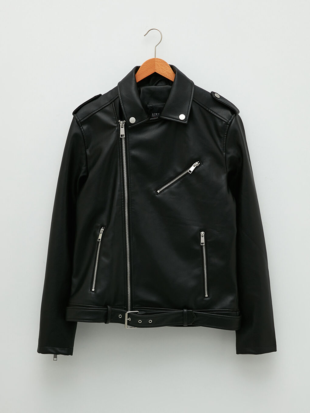 Siyah Slim Fit Ceket Yaka Erkek Deri Görünümlü Mont-7