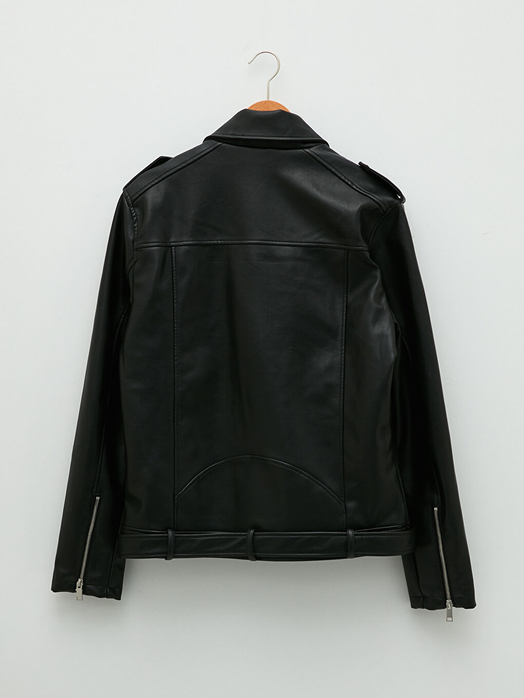 Siyah Slim Fit Ceket Yaka Erkek Deri Görünümlü Mont-8