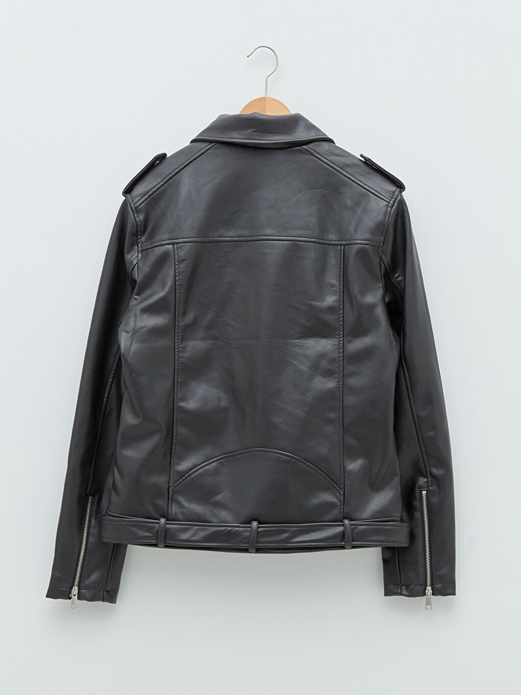 გამხდარი ძაბრისებრი საყელო მამაკაცის ხელოვნური ტყავის ქურთუკი-6