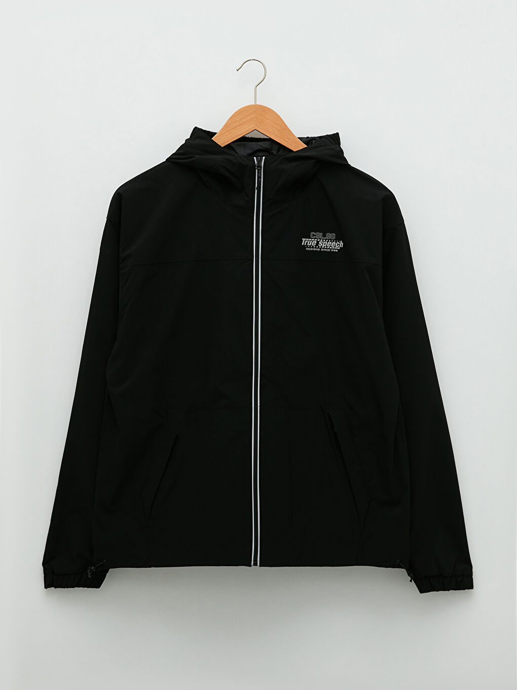 Siyah Rahat Kalıp Kapüşonlu Erkek Yağmurluk-5