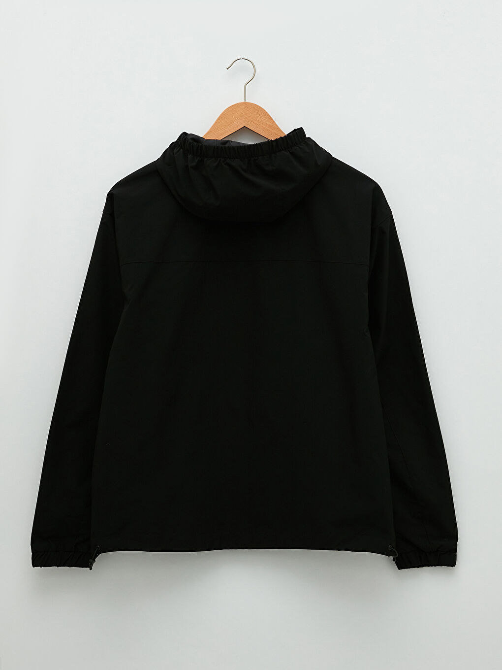 Siyah Rahat Kalıp Kapüşonlu Erkek Yağmurluk-6