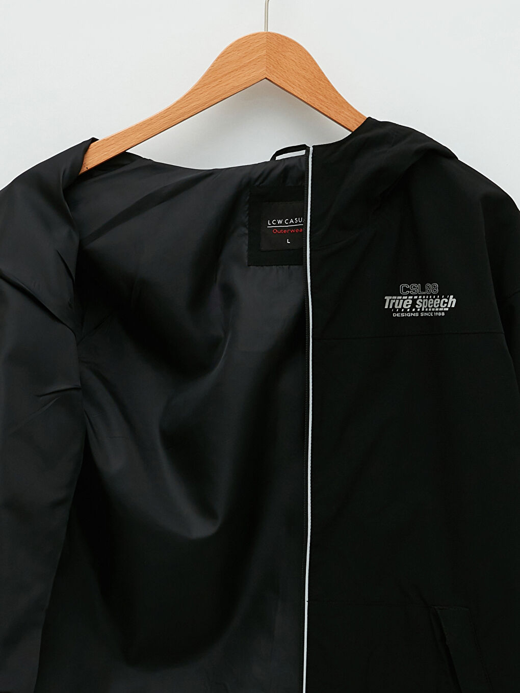 Siyah Rahat Kalıp Kapüşonlu Erkek Yağmurluk-7