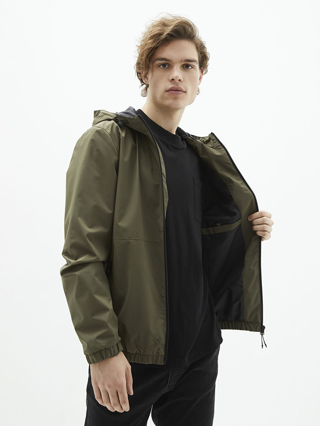 ерлерге арналған стандартты пішімдегі капюшонды жұқа жаңбырға арналған күрте-2