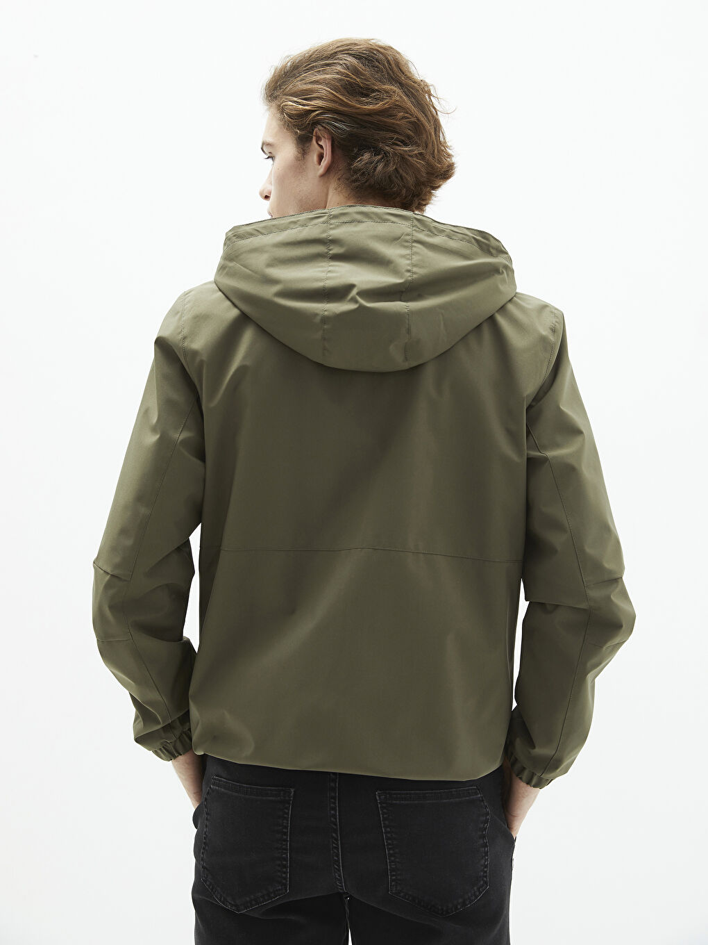 ерлерге арналған стандартты пішімдегі капюшонды жұқа жаңбырға арналған күрте-4