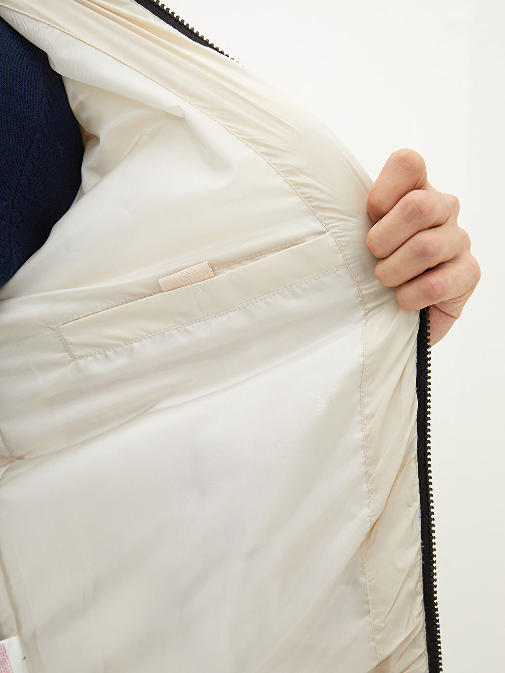 Bej Slim Fit Dik Yaka Erkek Şişme Mont-3